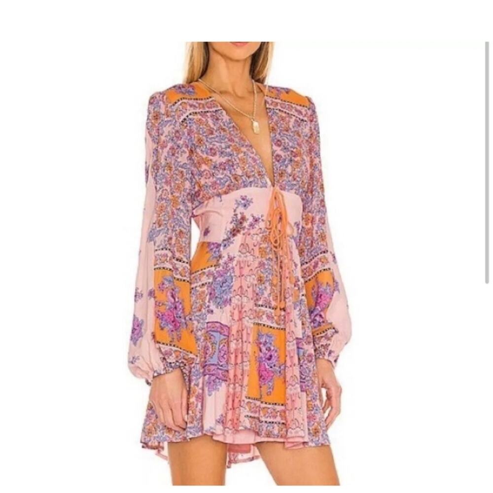 Free People Mixin It Up Pink Floral Mini Dress